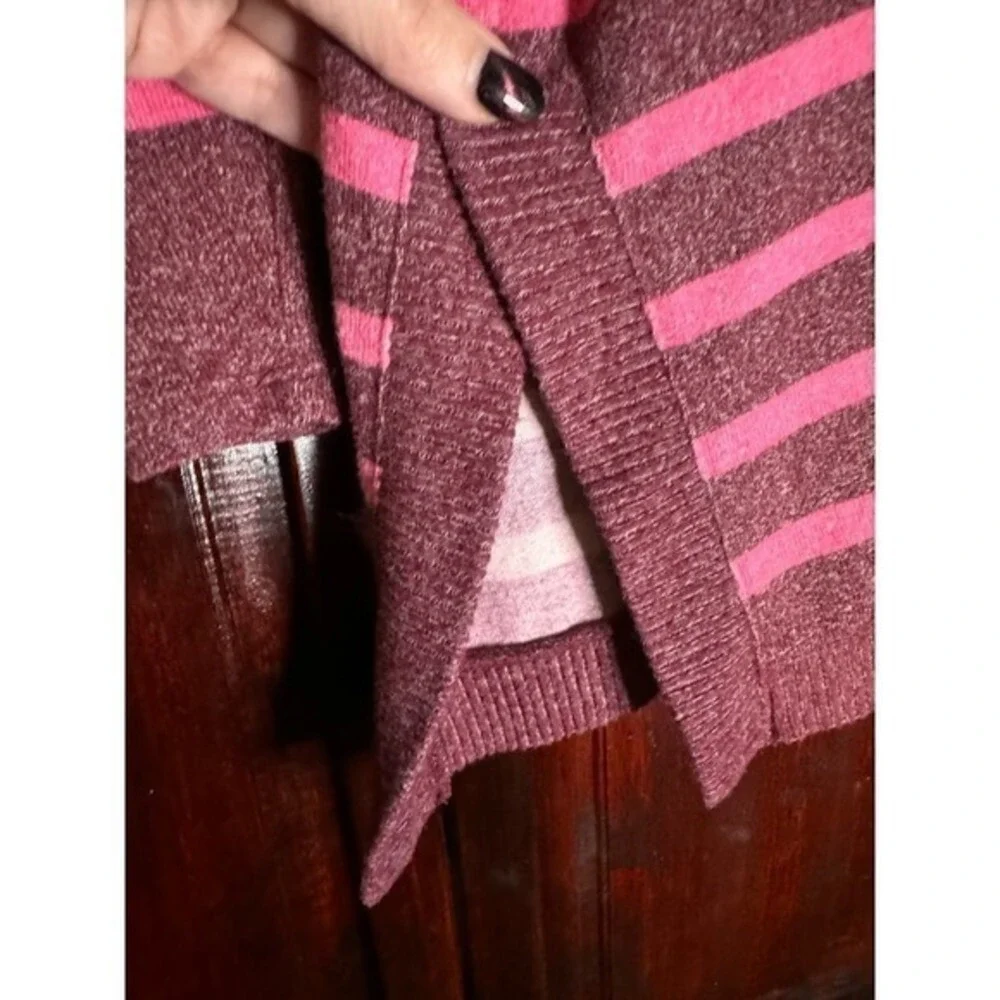 Maurices L Burgundy Pink Striped Soft Girl Knit Preppy Polo Pullover Top - Picture 6 of 10